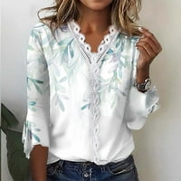 Bazyrey Novi dolasci Tunički vrhovi za žene dugih rukava Trendi cvjetni ispis labavi bluze V-izrez casual