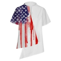 Booker Dan nezavisnosti Žene vrhovi bluza Patchwork Color tiskani V izrez Nepravilna majica Vrh
