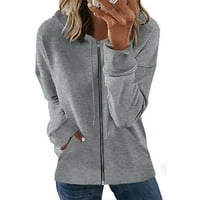 Moderna jakna za žene modni čvrsti patentni zatvarač Nacrtajte ubrzani kaput dugih rukava s kapuljačom dugih rukava
