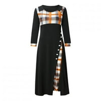 Haljina za žene - dugi rukav Slim Maxi haljina za patchwork A-line Crta Dress Crck Crna
