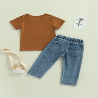 Imcute Kid Girl Duge Jeans Outfits, Majica s kratkim rukavima, majica O-izrez + set hlače elastične