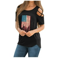 Američka zastava T Dug Dan Neovisnosti Ljetni vrhovi za ženska modna kauzalna okrugla bluza s kratkim