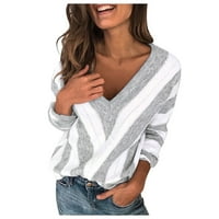 Prevelizirani džemperi za žene trendi prugasti pad džempera Ležeran sa labavim dugim rukavima V izrez