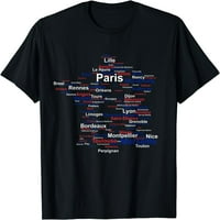 Francuska silueta Karta Zastava Francuske gradove Gradovi Travel Europe Majica