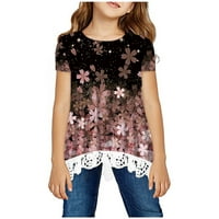 Dječja odjeća Djevojke Košulja Crewneck Slojevi cvjetni ispis Kratki rukav Slatka dječja bluza čipka