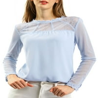 Allegra K Ženski okrugli vratni ležerne bluze čipke cvjetni čipci dugih rukava