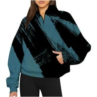 Zkozptok ženske dukseve na pola zip runa pulover dukseva džepovi stoji ovratnik patchwork top, plavi,