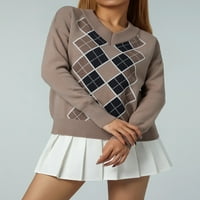 Xkwyshop žene Argyle Plewere pulover dugih rukava Preppy England Style Y2K E-Girl Jesen Zimski džemperi