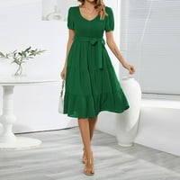 Petort Prolepne haljine za žene Smanjene prelivene haljine s punim bojama, rublice kratkih rukava zelena,