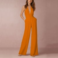 Jumpsuits za ženske banketske haljine seksi viseći vrat pantalone Žene ljetne vrhove narančasti m