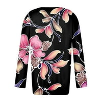 Bluze za žene Dressy Ležerne prilike dugih rukava Fall bluze V izrez cvjetni casual vrhovi crni l