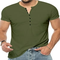 GLONME MENS T majice Majica kratkih rukava Solidna boja Ljetni vrhovi Muška atletska bluza Redovna Fit Henley izrez Vojska zelena 2xl