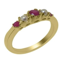 Britanci napravio je 10k žuto zlato prirodni rubin i kultivirani biserni prsten za biseru - Opcije veličine