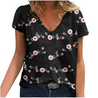 LHKED ženske košulje s kratkim rukavima za žene na čišćenju Žene V-izrez cvjetne tiskane majice Modne udobne ženske bluze vrhovi