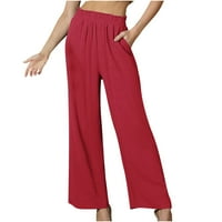 Žene pune dužine hlače Čvrsto povremene slobodno vrijeme BIB hlače sa džepovima pamučna posteljina pantalona
