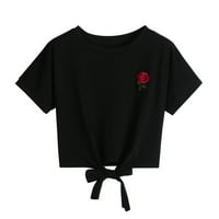 Žene Halter Appliques Rose kratki rukav Ležerni majica prsluk prsluk bluza