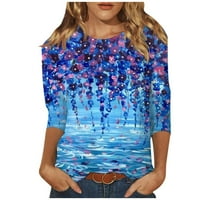 Ženski bluzes Crew izrez cvjetna bluza plus veličina ženske plus majice za ljetne rukave plavi xxl