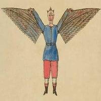 Šaljivi portreti čovjeka koji leti sa krilima pričvršćenim na njegov tunički poster Ispis nepoznatog