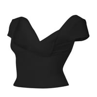 Ženske ljetne casual osnovne majice Solid Boja kratki rukav niski rez dubok V izrez Tanak fit pulover