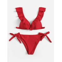 Bikini ženski visoki struk s plinom ženskom retrom plažama set kupaći kostim crveni l