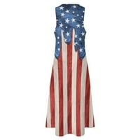 Odeerbi 4. juli Patriots Ljeto Maxi haljina za žene Večernja zabava haljina bez rukava modna V-izrez