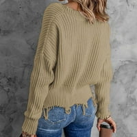 Dukseri za žene Žene Ležerne u trendu elegantnim čvrstim bojama s dugim rukavima V-izrez Ruched pulover