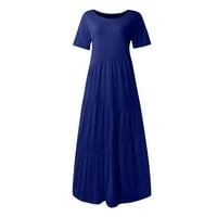 Clearsance Ljetne haljine za žene kratki rukav A-linijski dugim temperamentnim klubom od ispisane scoop
