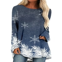 Neilla dame božićne majice Crew Crt Tee Paflake Print Xmas TOPS ženski povremeni pulover majica s dugim rukavima plava 5xl