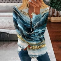 Košulje sa zatvaračem za dugih rukava za žene Ispis grafičkih tinas Bluze casual vrhovi pulover