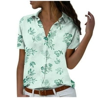 Ženski vrhovi kratki rukav ženski bluza casual cvjetna moda Henley ljetni zeleni m