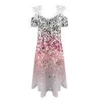 FSqjgq haljina za plažu Ženska linija Dame čipke Clow cvjetni print casual remen s kratkim rukavima