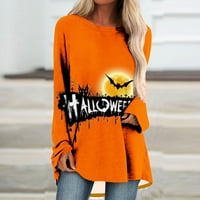 Bluze za žene srušeno, ženska modna halloween tisak dugih rukava pulover za bluzu TOP casual labavi