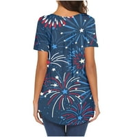 Ženske vrhove kratkih rukava casual bluza tiskane žene majice V-izrez ljeto plava 5xl