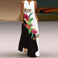 Ljetne haljine za žene Žene New Beveless Print V-izrez Maxi haljina Party Cami s džepovima Suknja za