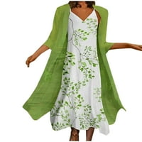Ženski kardigan i haljina dvodijelni set ljetni V-izrez rukavi Ležerne prilike sa rugama haljine šifonske