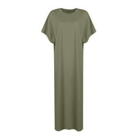 Žene Čvrsti okrugli dekolte A-line Dužina gležnja Modna kratka rukava Summer haljina vojska zelena 3xl