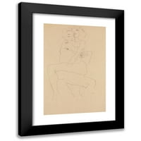Egon Schiele crni moderni uokvireni muzej umjetnički print pod nazivom - Par zagrljaj