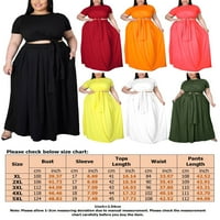 Plus size Ljetni set za žene Seksi košulje od solidne boje, duge suknje i kratki rukav uzbore sa križnim