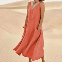 Ljetna odjeća za žene haljine Ženski ljetni V izrez Traženi casual pune boje bez rukava bez rukava dugačke