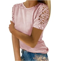 Košulja za brisanje za žene Dame Solies SOLI SHORT rukav O-vrat Pulover čipke Majice Bluza Pink