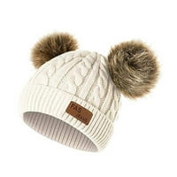 Guvpev Girls Boys Knit Cap Topla fur-lopta Baby Winter Plit Hat Children Beanie Hats Caps - crna, jedna veličina