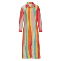 WHLBF MAXI haljine za žene dugih rukava, ženski V-izrez Print Dugi rukav patchwork casual duga haljina