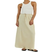 Treegren Women saten duga suknja Solidna boja Ljetna vučna elastična suknja