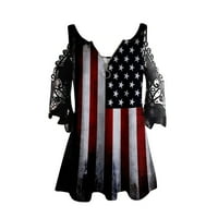 Lolmot Američka košulja za zastave za žene Ljeto V-izrez majica 4. jula Casual Hladne ramene čipke za