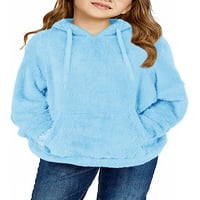 Sherrylily Girls Fuzzy Fleece pulover dukseva Duks ležerni kaput od labavog odjeće sa džepovima 4 godine