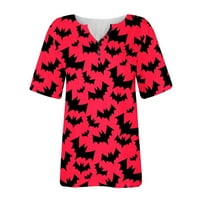 Ženske labave vrhove Tuničke modne praznične majice kratkih rukava Leteći pulover V Dugme za vrat Halloween