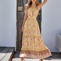 Žuti ženski ljetni modni novi boemski stil tiskani haljina bez rukava bez rukava l