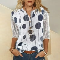 Feternalwomen V majice za rukav za vrat Ispis LACE casual bluza Labavi rad Tunic vrhovi prevelike majice