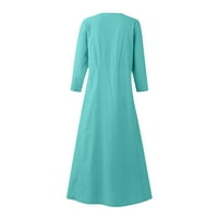 Ležerna duga haljina za žene sa džepovima Klasični salon plus veličine Crewneck pamučna posteljina majica