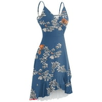 Haljine za žene bez rukava cvjetni srednji duljina maxi v-izrez plavi m